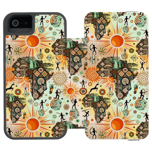 Afrika Kaart Decorative Tribale Elementen Patroon Incipio iPhone Portemonnee Hoesje (Agenda Open)
