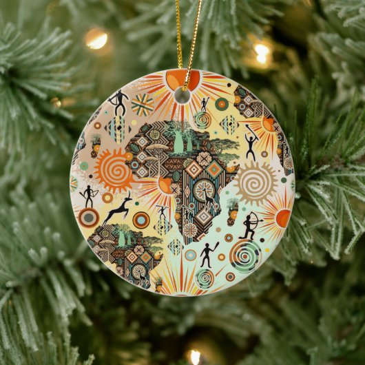Afrika Kaart Decorative Tribale Elementen Patroon Keramisch Ornament (Boom)