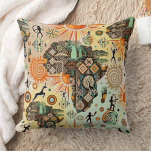 Afrika Kaart Decorative Tribale Elementen Patroon Kussen