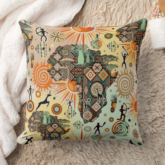 Afrika Kaart Decorative Tribale Elementen Patroon Kussen (Deken)