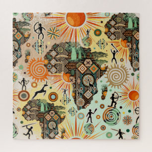 Afrika Kaart Decorative Tribale Elementen Patroon Legpuzzel