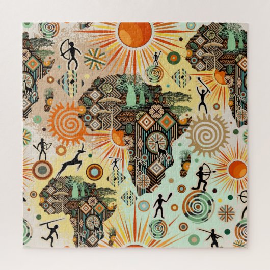Afrika Kaart Decorative Tribale Elementen Patroon Legpuzzel (Verticaal)
