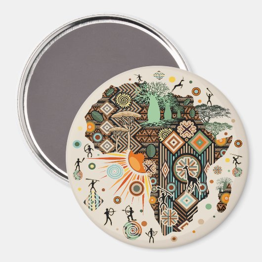 Afrika Kaart Decorative Tribale Elementen Patroon Magneet (Voorkant / Achterkant)