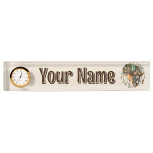 Afrika Kaart Decorative Tribale Elementen Patroon Naambordje