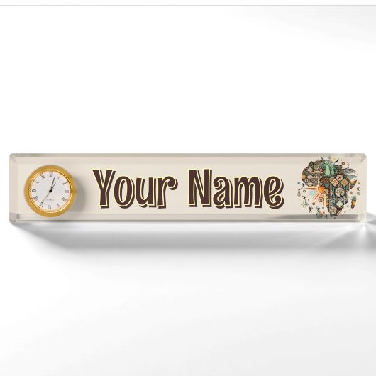 Afrika Kaart Decorative Tribale Elementen Patroon Naambordje (Voorkant)