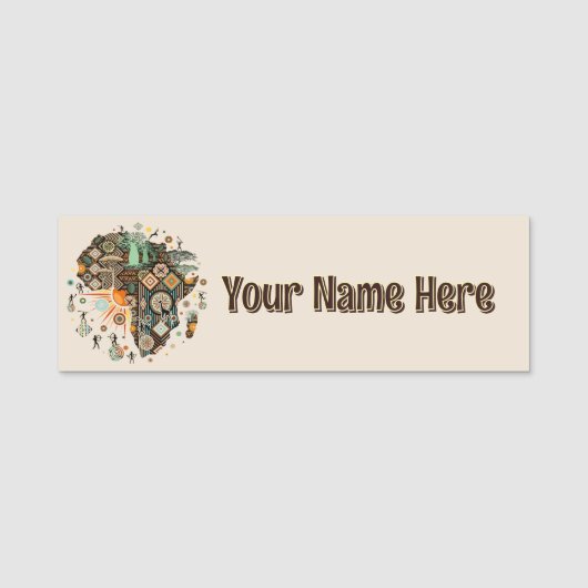 Afrika Kaart Decorative Tribale Elementen Patroon Naamplaatje (Voorkant)