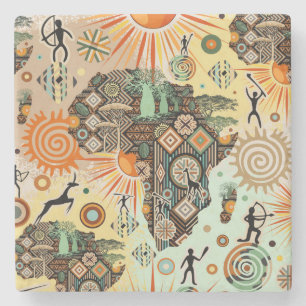 Afrika Kaart Decorative Tribale Elementen Patroon Stenen Onderzetter