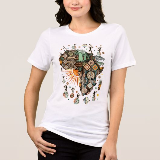 Afrika Kaart Decorative Tribale Elementen Patroon Tri-Blend Shirt (Voorkant)