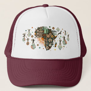 Afrika Kaart Decorative Tribale Elementen Patroon Trucker Pet