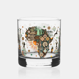 Afrika Kaart Decorative Tribale Elementen Patroon Whisky Glas