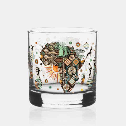 Afrika Kaart Decorative Tribale Elementen Patroon Whisky Glas (Voorkant)