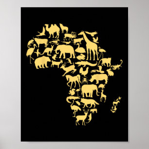 Afrika Kaart Dieren Melanine Afrikaans Zwarte Gesc Poster