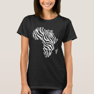 Afrika kaart gevuld met zebra witte strepen print  t-shirt