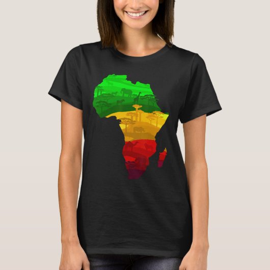 Afrika Kaart Groen Geel Rood Trots African Pride J T-shirt (Voorkant)