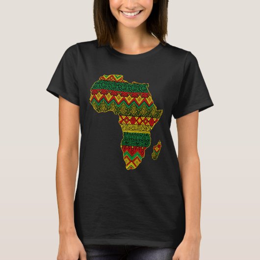Afrika Kaart Kente Juneteenth Afro-Amerikaans Zwar T-shirt (Voorkant)