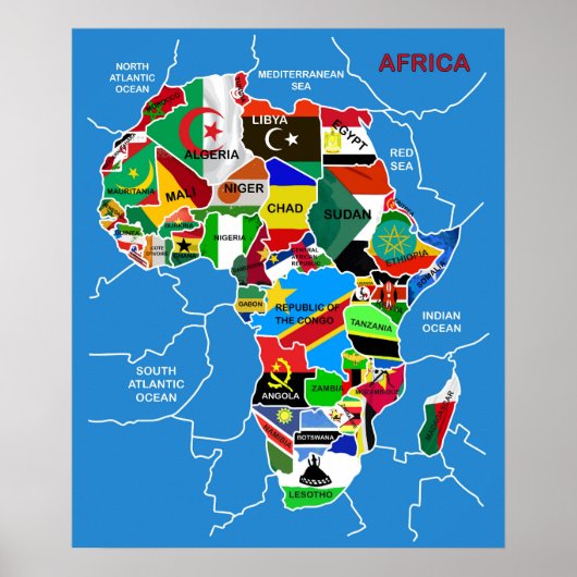 Afrika Kaart met vlaggen Poster (Voorkant)