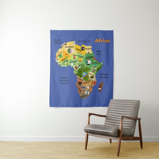 Afrika-kaart met vlaggenwerkvloerbedekking wandkleed (In situ)