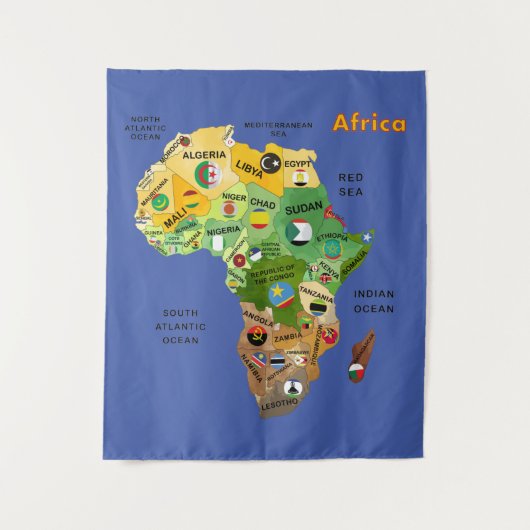 Afrika-kaart met vlaggenwerkvloerbedekking wandkleed (Voorkant)