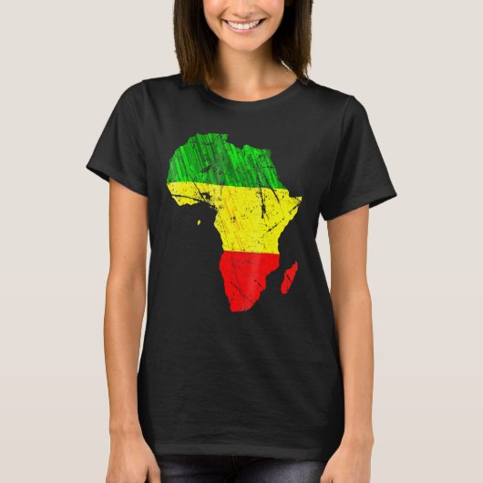 Afrika Kaart Reggae Rasta Groen Geel Rood Afrika P T-shirt (Voorkant)