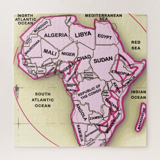 Afrika Kaart Roze Legpuzzel (Verticaal)