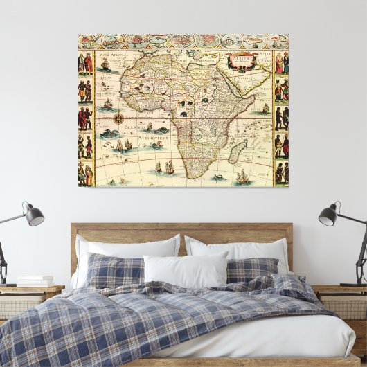  Afrika-kaart van 1660 van Willem Janszoon Blaeu Canvas Afdruk (Insitu (Slaapkamer))