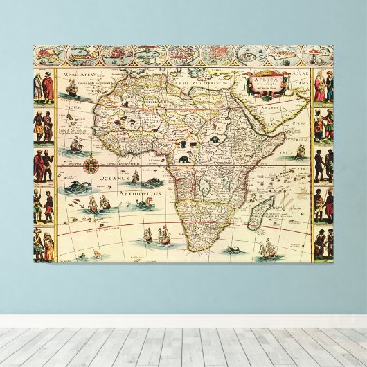 Afrika-kaart van 1660 van Willem Janszoon Blaeu Canvas Afdruk (Insitu (Houten vloer))
