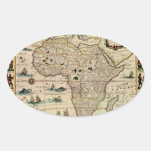 Afrika-kaart van 1660 van Willem Janszoon Blaeu Ovale Sticker (Voorkant)