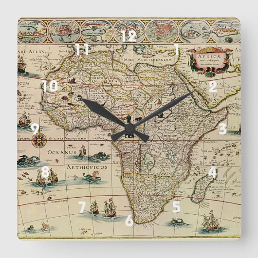  Afrika-kaart van 1660 van Willem Janszoon Blaeu Vierkante Klok (Voorkant)