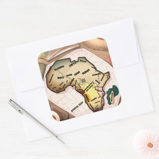 Afrika-kaart Vierkante Sticker (Envelop)