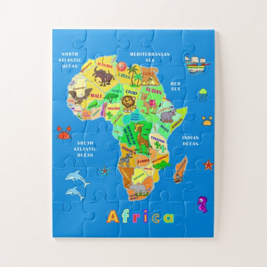 Afrika kaart voor kinderen legpuzzel (Verticaal)
