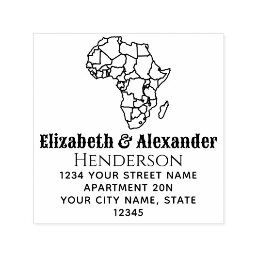 Afrika Kaart w / Landen Paar Naam Terugkeer Adres Zelfinktende Stempel (Design)