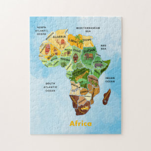 Afrika Kaart waterverf kunstwerk puzzel