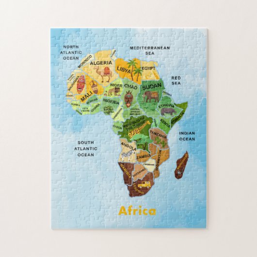 Afrika Kaart waterverf kunstwerk puzzel Legpuzzel (Verticaal)