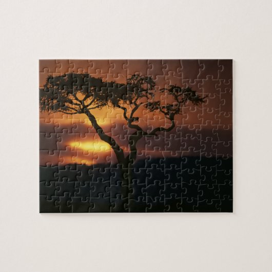 Afrika, Kenia, Masai Mara Game Reserve, Zonsonderg Legpuzzel (Horizontaal)