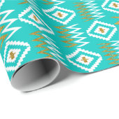 Afrika Kente Dark Aqua Blauwgroen Blue Gold Diamon Cadeaupapier (Rol Hoek)