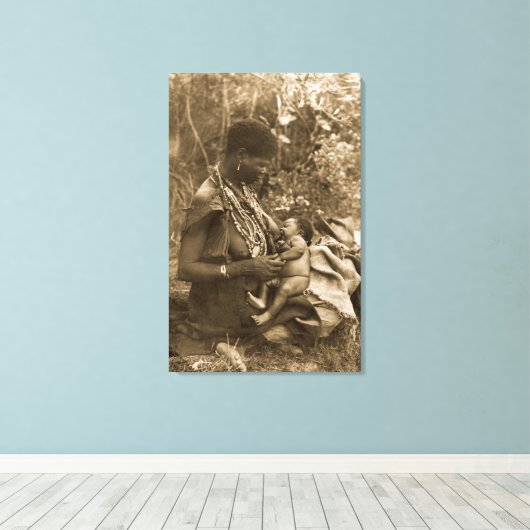 AFRIKA MACHTIGE VROUW BORSTVOEDING SEPIA CANVAS AFDRUK (Insitu (Houten vloer))