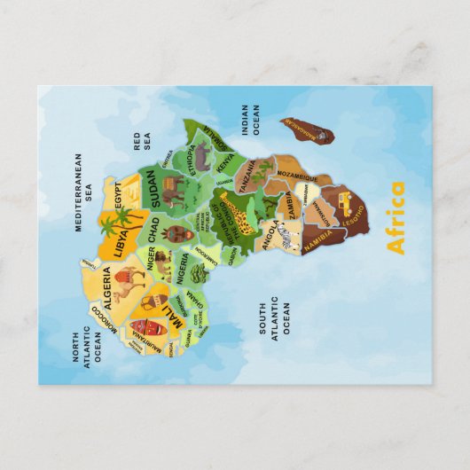 Afrika Map waterverf kunst Briefkaart (Voorkant)