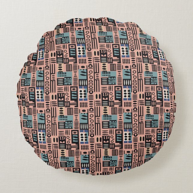 Afrika Mudcloth patroon abstracte moderne kunst 2 Rond Kussen (Voorkant)