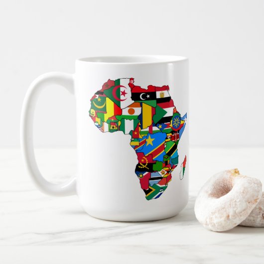 Afrika noemt de landenvlaggen op de continentale k koffiemok (Met donut)