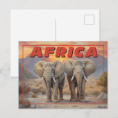Afrika Olifanten - Retro Wildlife Briefkaart (Voorkant / Achterkant)