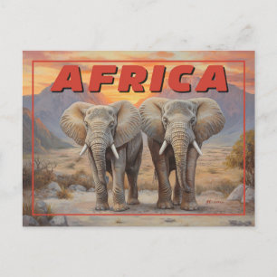  Afrika Olifanten - Retro Wildlife Briefkaart
