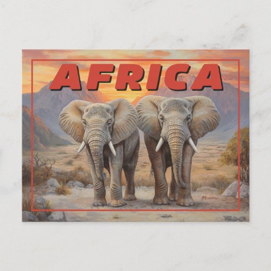 Afrika Olifanten - Retro Wildlife Briefkaart (Voorkant)
