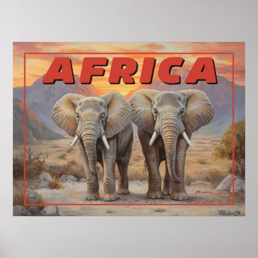  Afrika Olifanten - Retro Wildlife Poster (Voorkant)
