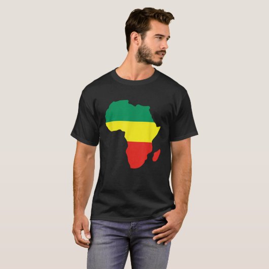 Afrika Reggae kaart African Rasta groen geel rood T-shirt (Voorkant volledig)