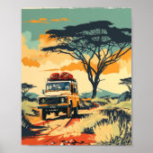 Afrika Safari Poster Kunstprint, Vintage Retro Lan (Voorkant)
