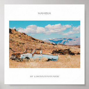 Afrika Savannah Grass Car Mountains Namibië Poster