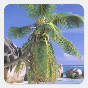 Afrika, Seychellen, La Digue-eiland. Graniet 2 Vierkante Sticker