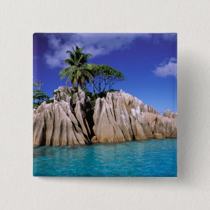 Afrika, Seychellen, La Digue eiland. Graniet Vierkante Button 5,1 Cm