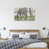 Afrika. Tanzania. Zebra moeder en veulen Canvas Afdruk (Insitu (Slaapkamer))