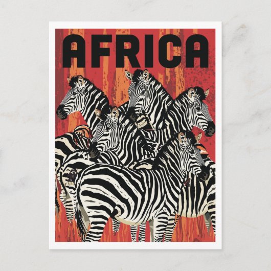 Afrika Zebra Safari Vintage Kunst Briefkaart (Voorkant)